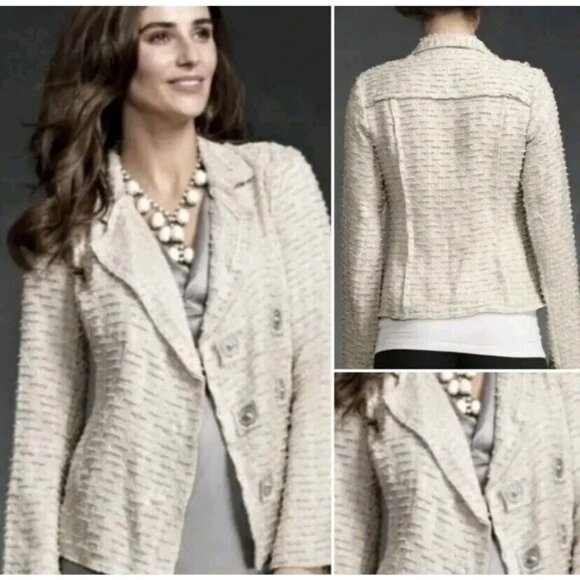 Cabi Beige The Estate 985 Chenille Double Breasted Blazer Jacket Medium Tan - Picture 1 of 8